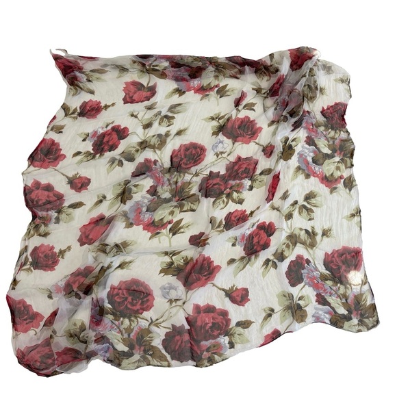 Red & White Floral Sheer Scarf - Rich Red Roses - Picture 1 of 7